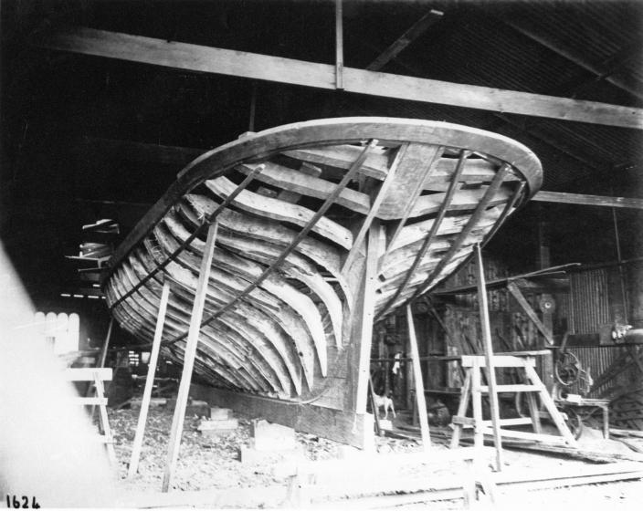 Image of a boat under construction. 